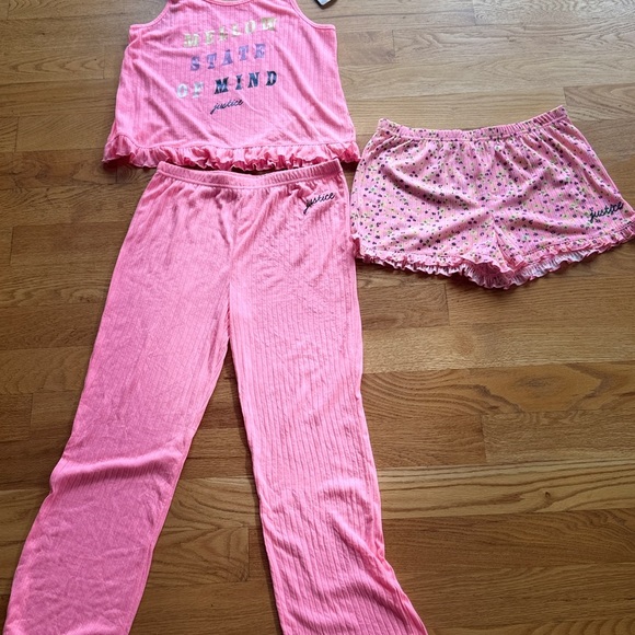 Justice Pink Pajama Set 3 pieceRuffle tank,short Pajama size 16/18 XL - Picture 2 of 13